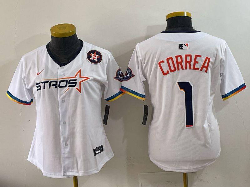 Women 2025 Houston Astros 1 Correa White Four generations Joint Name Nike MLB Jersey style 04